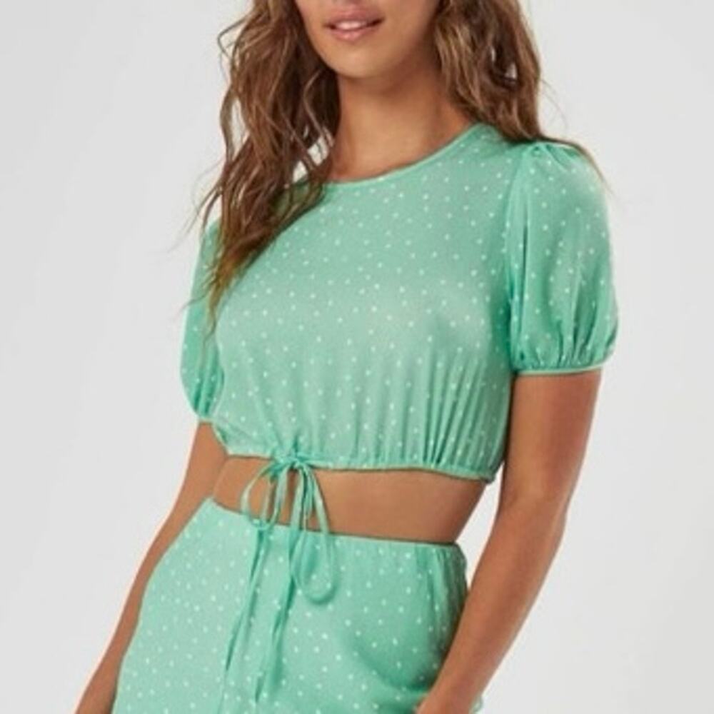 Charlie Holiday NWT Spring Green Polka Dot Cropped Lava Top Size Medium